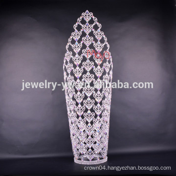 Gorgeous 30" large tall beauty pageant crown with ab crystal pageant round crowns